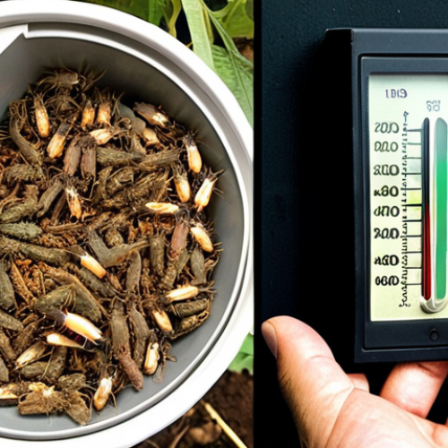 **Prompt 1: The Microclimate's Invisible Dance - From Struggle to Control**
    A detailed, realistic portrayal of an insect breeding facility, split into two contrasting scenes. On the left, an anxious hand holds an old, analog dial thermometer/hygrometer inside a dim, slightly unkempt enclosure where a few sickly-looking crickets or mealworms are visible, suggesting high mortality. This side is characterized by muted, frustrating colors. On the right, a bright, clean, and thriving insect colony (e.g., vibrant black soldier fly larvae or active beetles) within a modern enclosure. A human hand, possibly a person of Hispanic descent, calmly interacts with a smartphone or tablet displaying sleek, real-time graphs and optimal climate parameters (temperature and humidity), radiating a sense of peace and efficiency. The overall atmosphere shifts from stress and uncertainty to technological mastery and success in entomoculture.