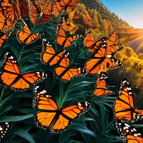 Home 28 곤충의 이동 패턴 연구 - **Prompt:** A majestic, high-resolution photographic image capturing the grand scale of the Monarch ...