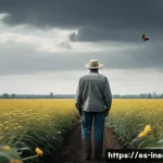 곤충 멸종에 따른 환경적 변화 - **Prompt 1: The Vanishing Pollinators**
    A melancholic, middle-aged farmer, dressed in practical ...