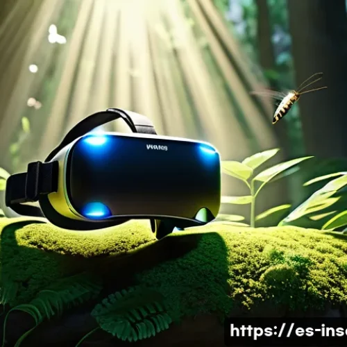 Home 31 곤충 관련 VR 콘텐츠 - A highly detailed 3D rendering of a virtual reality insect microhabitat, showcasing close-up views o...