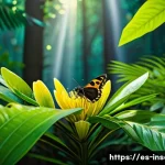 Home 18 곤충 관련 서적 추천 - A vibrant tropical rainforest scene filled with a diverse array of colorful insects including butter...